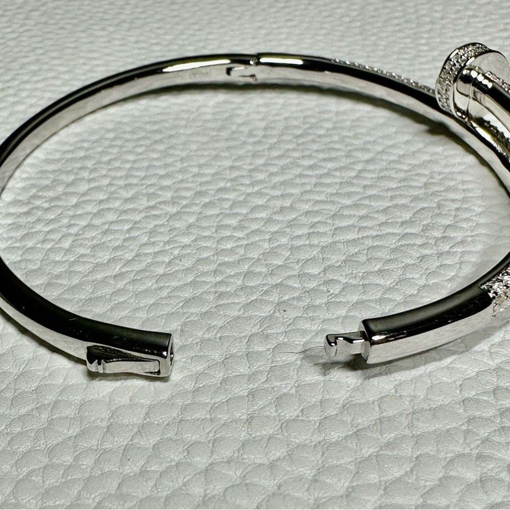 925 Sterling Silver Moissanite Bangle Bracelet 6.75” #1194 - Picture 4 of 9